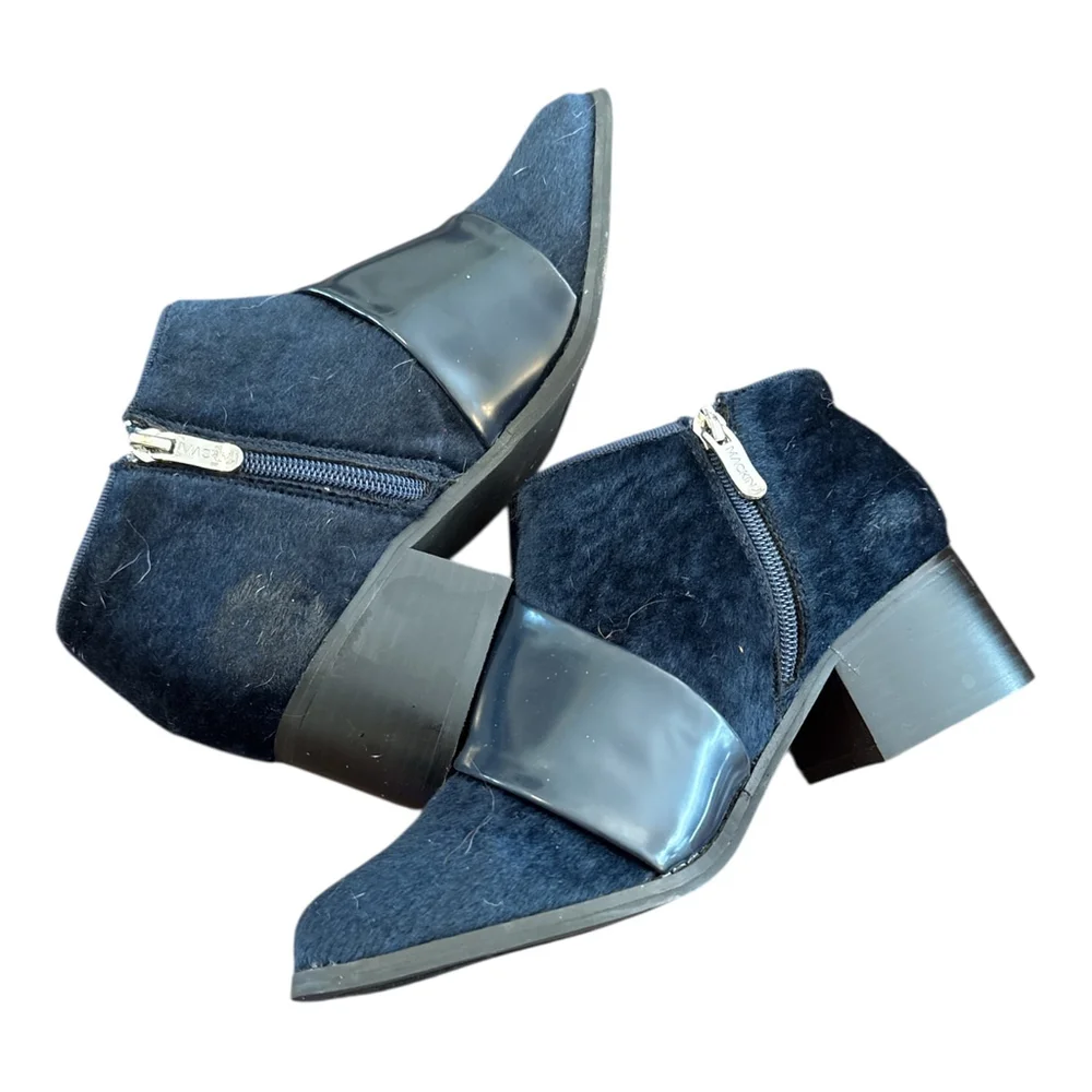Women's Ankle Boots with Ring Buckle, Navy Blue Suede, Size 7